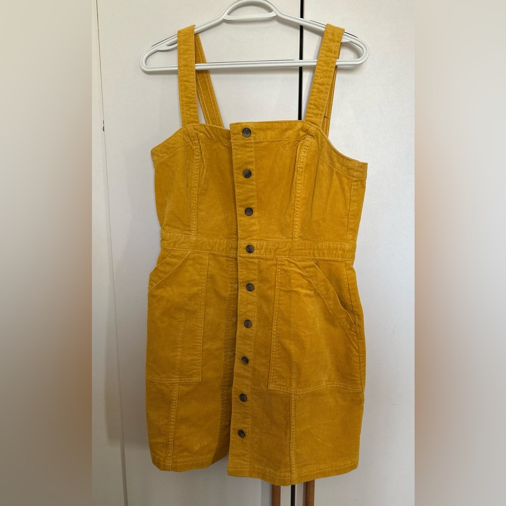 H&M Divided Women’s Corduroy Mustard Yellow Jumper Bib Dress Size M